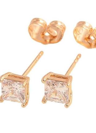 Сережки пусети ml 18k кристали 5х5мм 303530 тм xuping