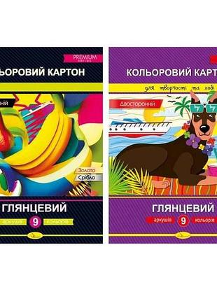 Картон цветной 9 листов двухстороннего а4 300 г/м2 ап-1106 тм апельсин