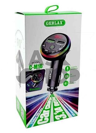 Fm модулятор c-m16 12-24v 3.1a 2usb qc3.0 bt5.3 rgb led дисплей черный тм gerlax