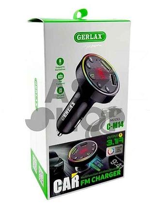 Fm модулятор c-m14 12-24v 3.1a usb qc3.0 bt5.3 rgb led дисплей черный тм gerlax