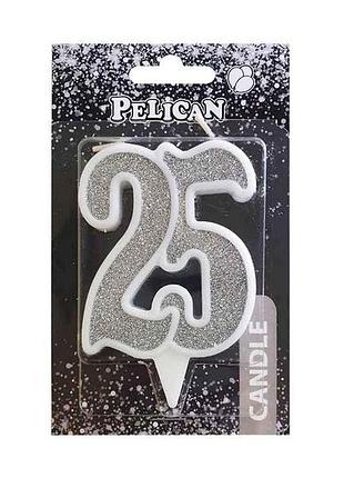 Свеча юбилейная 25 срибло 7см. тм pelican
