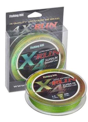 Шнур 0,235мм 150м плетений x-run 4pe olive green арт.721-00-20 тм fishing roi