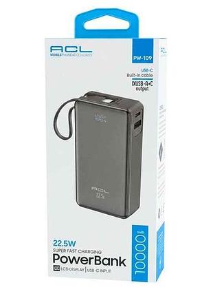Power bank 10000mah pw-109 1usb/22.5w/1pd/led дисплей/кабель type-c серый тм acl