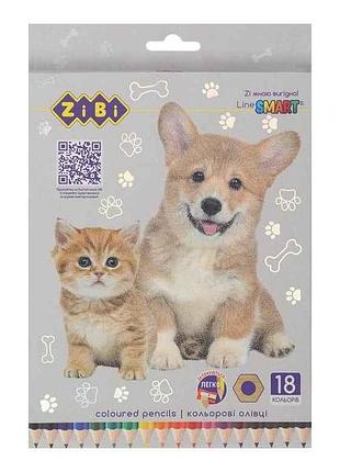 Карандаши цветные 18кол. , собаки та коти, шестигранний, smart line тм zibi