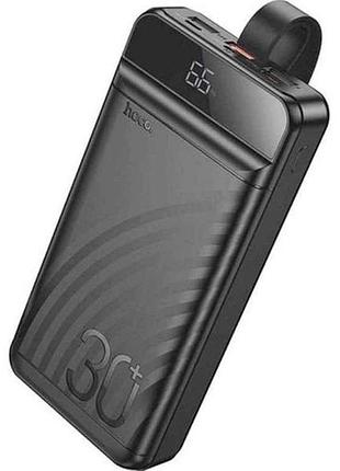 Power bank 30000mah j123b 3a/3usb/qc3.0/22.5w/pd20w/led дисплей/фонарик черный тм hoco