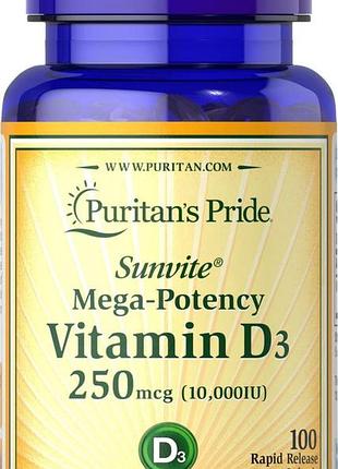 Витамин d3, vitamin d3, puritan's pride, 250 мкг (10 000 ме), 100 капсул