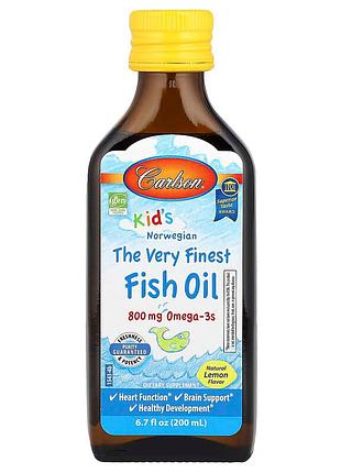 Риб'ячий жир для дітей, fish oil, carlson, норвезький, зі смаком лимона, 800 мг, 200 мл