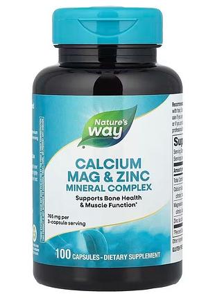 Кальций, магний, цинк, calcium mag & zinc, nature's way, 765 мг, 100 капсул
