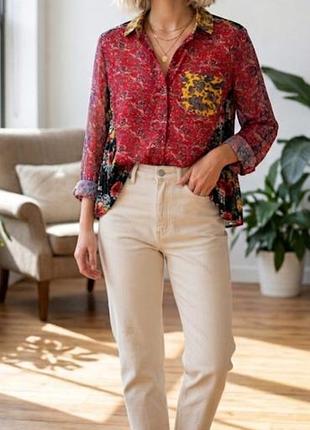Крутая блузка рубашка блуза zara woman с цветочным принтом в стиле пэчворк s р-р бренд оригинал