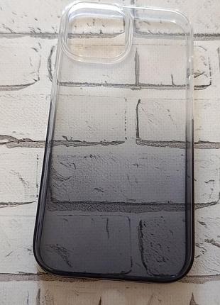 Силіконовий чохол градієнт для iphone 15 (6.1") прозорий з чорним затемненням — накладка айфон 15 з захистом камери
