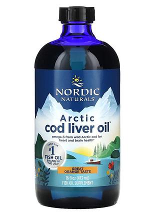 Риб'ячий жир з печінки тріски (апельсин), cod liver oil, nordic naturals, арктичний, 473 мл.