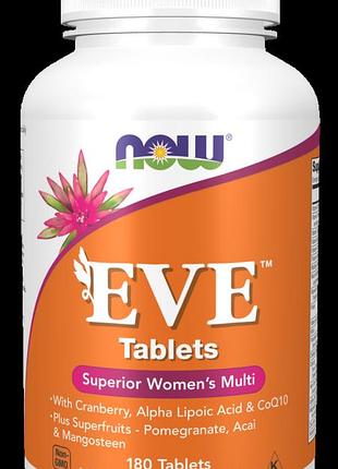 Витамины для женщин ева, eve, women's multi, now foods, превосходный комплекс, 180 таблеток