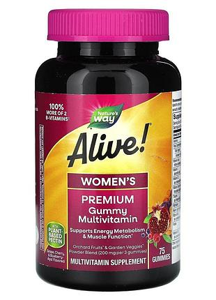 Витамины для женщин, alive! women's premium gummy multivitamin, nature's way, виноград, вишня, черника и асаи, 75 желейных