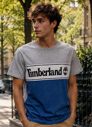 Стильная мужская хлопковая футболка с фирменным принтом timberland made in india