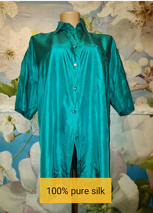 Рубашка  роскошный цвет бирюза с карманом 100% pure silk  l- xxl
