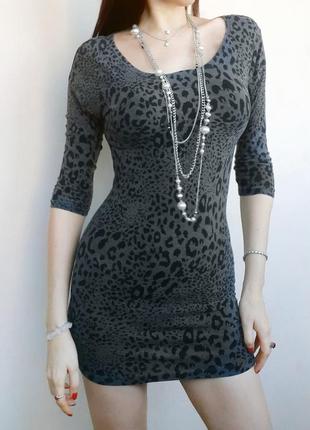 Платье стрейч серое леопард принт короткое рукав jeans&clothes jc  xs1 фото