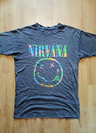 Футболка мерч nirvana з вареним ефектом / washed cotton