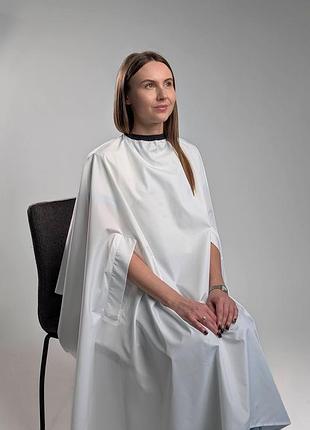 Пеньюар парикмахерский с отверстиями для рук vsetex белый | накидка для клиента салона красоты