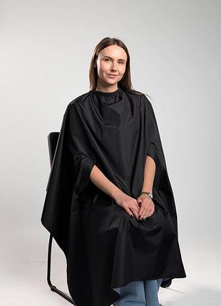 Пеньюар парикмахерский с отверстиями для рук vsetex черный | накидка для клиента салона красоты