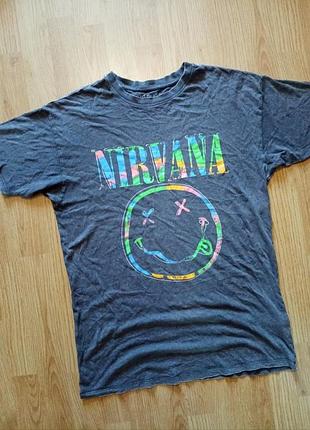 Футболка мерч nirvana з вареним ефектом / washed cotton