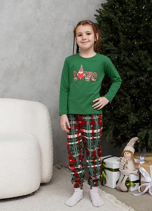 Дитяча (підліткова) новорічна піжама для дівчинки love- family look для сім'ї 5-6 років, зелений