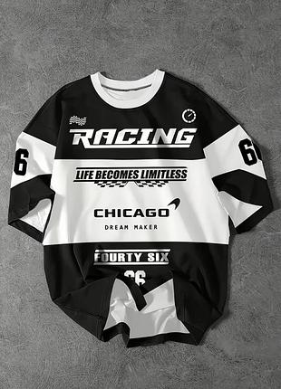 Футболка чорно-біла, racing print, унісекс