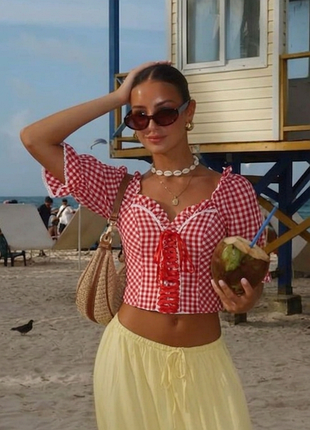 Натуральна бавовна ☀️ alpenfeeling 💃 корсетний топ блуза в клітинку 🧺 прованс котеджкор