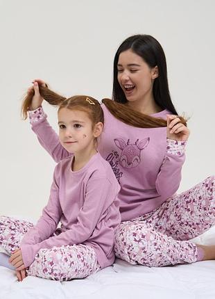 Комплект из двух пижам мама/дочка со штанами - малыш бемби - интерлок - family look 10-11 лет