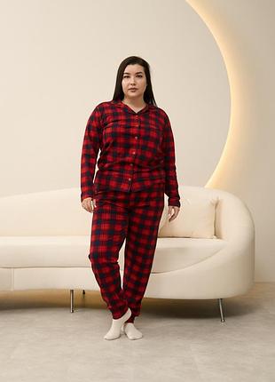 Пижама женская plus size сине-красная клетка - family lock 5xl