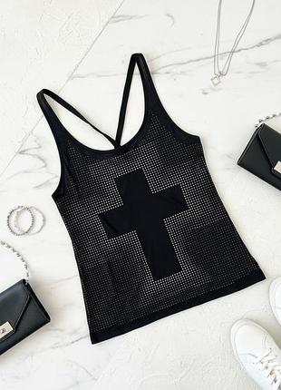 Жіноча майка bershka чорна зі стразами розмір