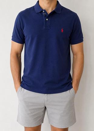 Polo ralph lauren custom fit polo shirt navy blue red pony – чоловіча футболка поло, розмір m