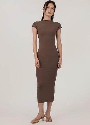 Сукня zara бавовняна довга шоколадного кольору s-m