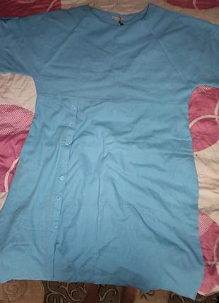 Платье женское из льна. размер 4-5xl.цвет голубой.