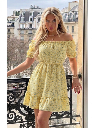 Летнее платье 💛легкая летняя ☀️ платье shein xl / 48-50 👗 желтое мини платье в цветочек с открытыми плечами ☀️ сарафан