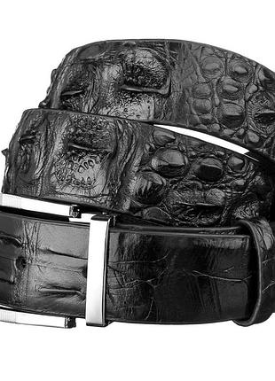Ремень мужской crocodile leather 18008 из натуральной кожи крокодила черный