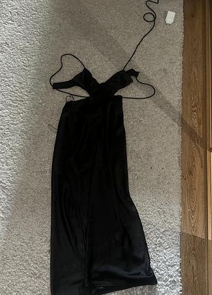 Сукня плаття комбінація сатинова атласна шовкова максі zara з вирізами чорна