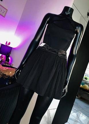 Черная мини-юбка new look с декоративными пуговицами, размер 6 (uk 6 / xs / 34)