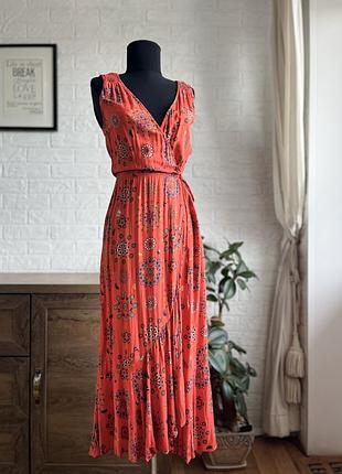 Сукня 👗 червона літо desigual принт різнокольоровий запах максі віскоза,s-m,36