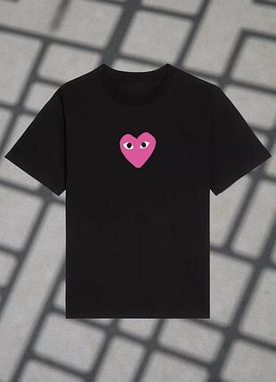 Футболка comme des garcons play logo унисекс плей с сердцем черная