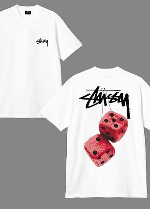 Мужская футболка stussy fuzzy dice унисекс стусси с кубиками белая