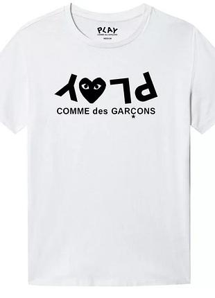 Футболка comme des garcons play logo унісекс-плів із серцем біла