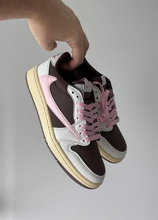😍 жіночі кросівки nike jordan 1 og sp travis scott brown pink