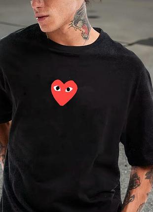 Футболка comme des garcons play logo унісекс-плів із серцем чорна