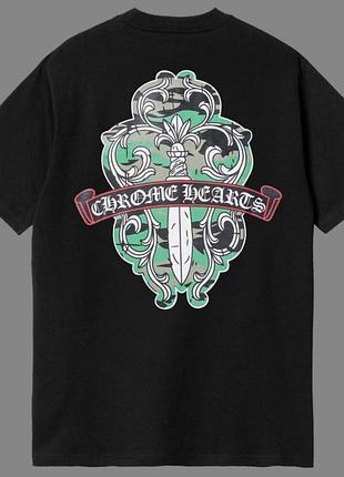 Футболка chrome hearts logo унісекс хром хартс з хрестами чорна