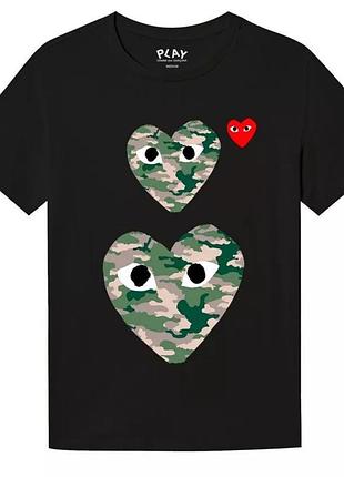 Футболка comme des garcons play logo унисекс плей с сердцем черная