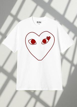 Футболка comme des garcons play logo унисекс плей с сердцем белая