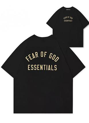 Футболка essentials fear of god logo унисекс есеншелс черная тишка
