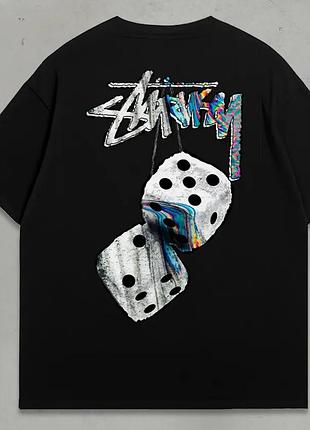 Футболка stussy fuzzy dice logo унісекс стусі stussy чорна