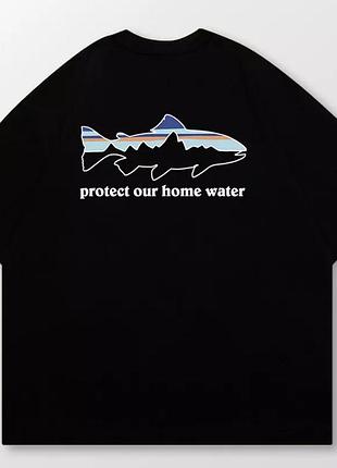 Мужская футболка patagonia logo унисекс патагония черная