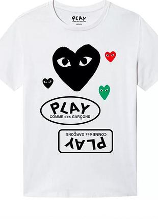 Футболка comme des garcons play logo унисекс плей с сердцем белая